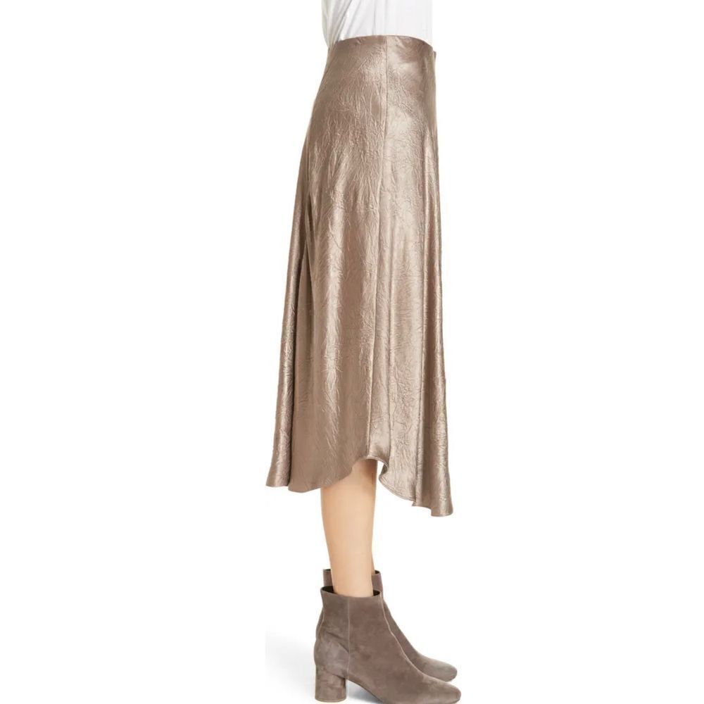 NWT Vince. Asymmetrical Crinkled Satin Skirt Taupe Size Large - Picture 3 of 12
